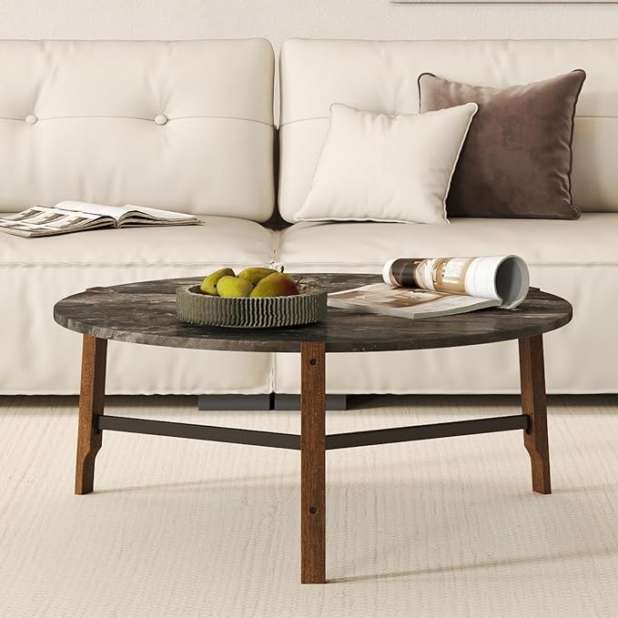 HEAH-YO Round Coffee Table, 36” Wooden Coffee Tables for Living Room, Modern Corner Table for Small Spaces, Black