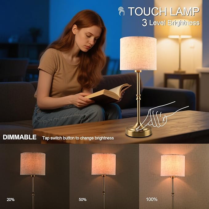 Cordless Table Lamp,5200mAh Rechargeable Battery Powered Table Lamps,3-Level Brightness Dimmable, Mid Century Lamp ,Bedside Night Lamp, Vintage Metal Lamp for Kitchen/Dinner/Patio/Restauran(Gold)