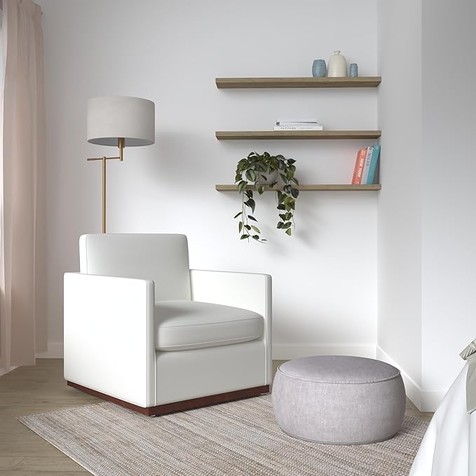 CHITA Genuine Leather Swivel Accent Chair, FSC Certified Mid Century Modern Arm Chair for Living Room and Bedroom, Fully Assembled, White