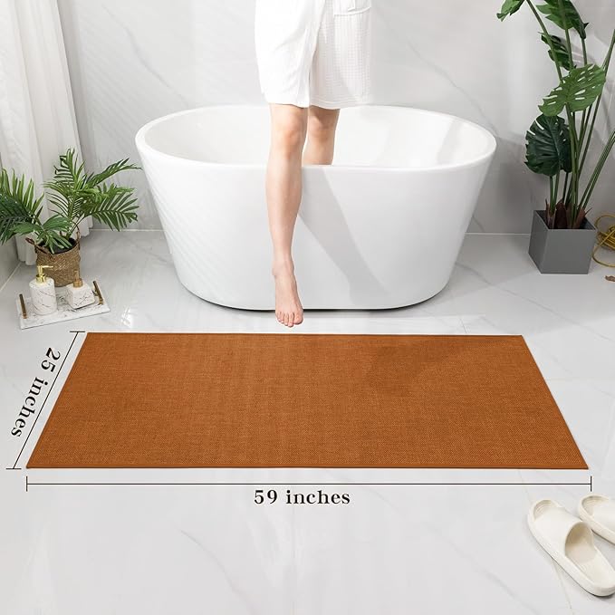 chakme Bathroom Rugs Mat 59x24, Ultra Thin Non Slip Bath Mat Large Quick Dry Absorbent Bath Mat for Bathroom Floor, (Orange, 59"x24")