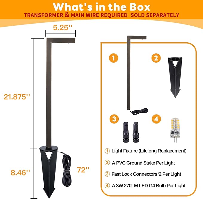 Outdoor Brass Pathway Lights, Low Voltage Landscape Path Lighting Wired, 12v Walkway Light LED Waterproof, Bronze for Outside Garden Yard Driveway with 3W 270LM 3000K G4 Bulb (12 Pack)
