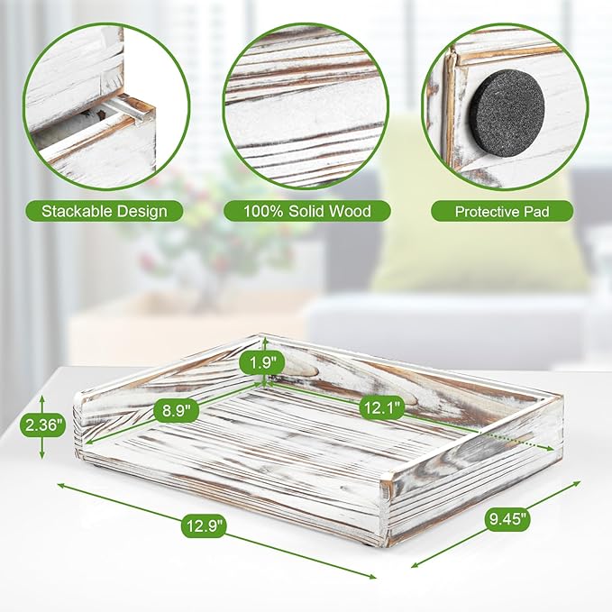 DRASTAR Paper Organizer for Desk, Wood Stackable Paper Tray, Office Desk Organizers & Accessories, Letter Tray Retro White