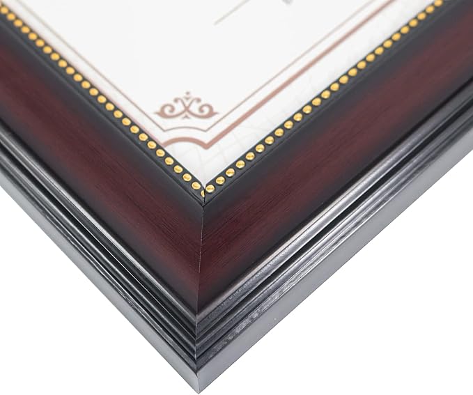 GraduatePro 8.5x11 Diploma Frame, Picture Frame for Wall and Tabletop Display with UV Protection Acrylic, Professional Wooden Look, Mahogany with Gold Beaded, Pack of 2