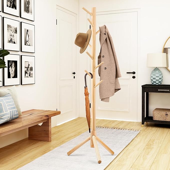 2 PCS Coat Rack, Freestanding Coat Rack with 8 Hooks and 3 Adjustable Size Tree Coat Racks for Bedroom, Hallway, Entrance, Office, for Hats, Coats, Scarves, Handbags