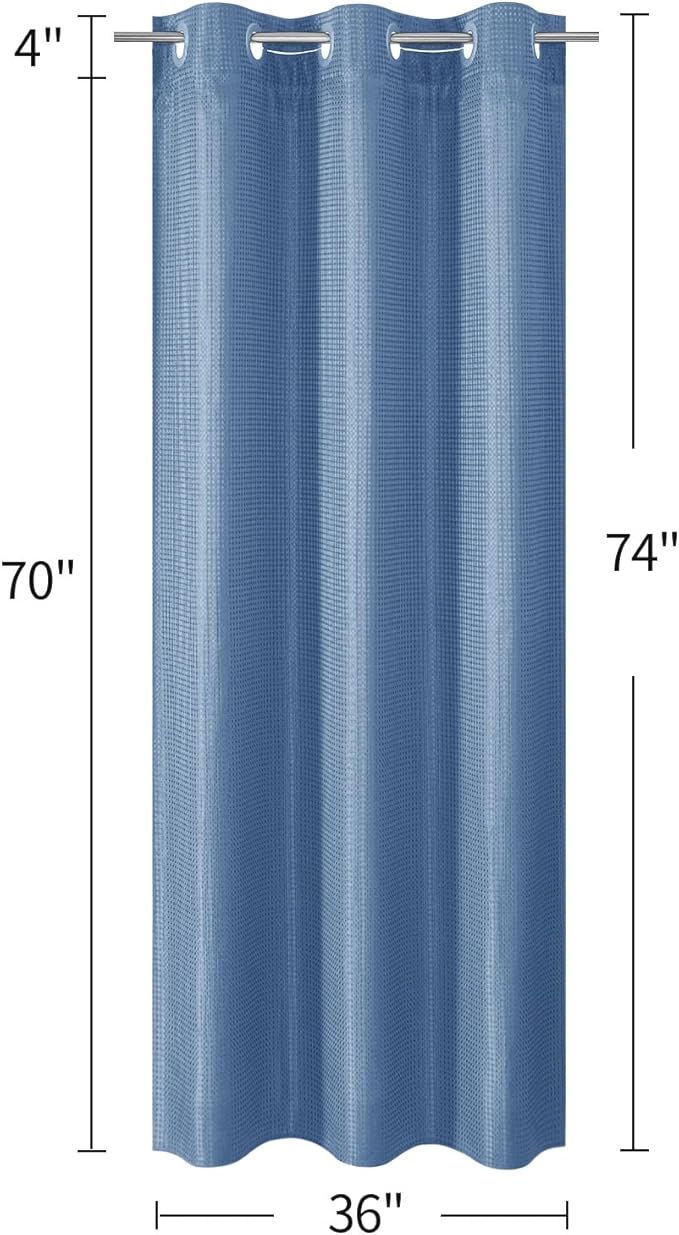 MitoVilla Blue Waffle Small Stall Shower Curtain 36 x 74, No Hooks Required Half Size Narrow Fabric Cloth Shower Curtain Set with Snap-in Liner for Modern Bathroom Decor, Moonlight Blue
