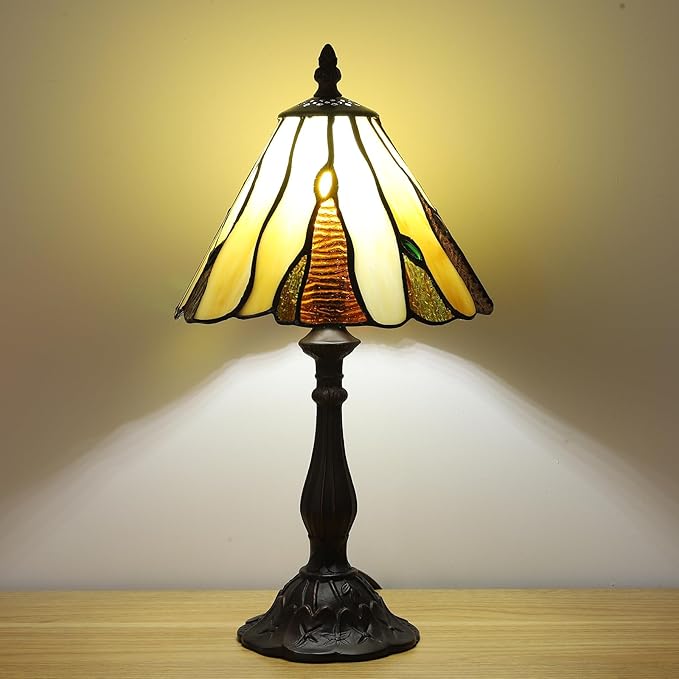 Tiffany Style Table Lamp for Living Room 3 Color-Temperature Stained Glass Small Table Lamps for Bedroom 8.5X8.5X15 Inch Bedside Nightstand Lamp Home Office Farmhouse Desk Lamp W/LED Bulb