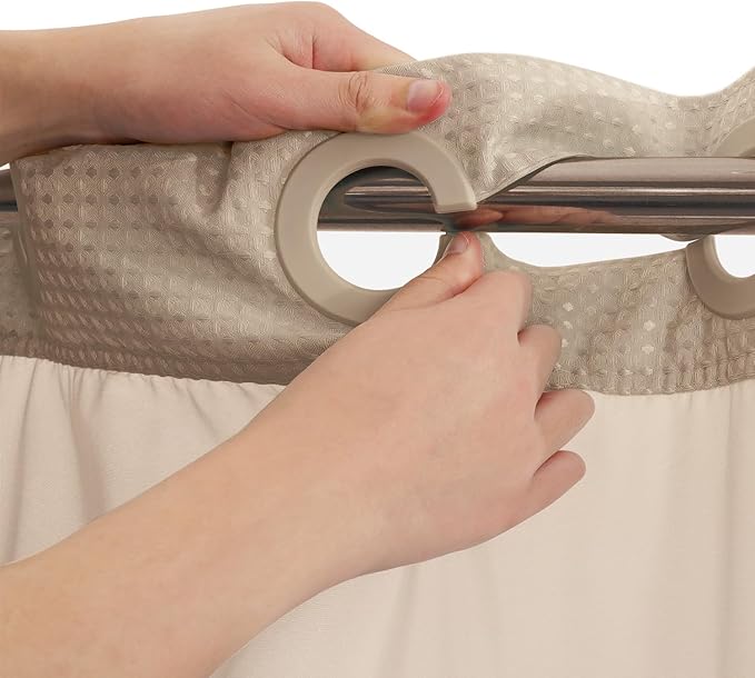 River Dream Heavyweight No Hooks Required Dotted Waffle Weave Shower Curtain with Snap in Liner - 71W x 74H,Hotel Grade,Spa Like Bath Curtain,Linen