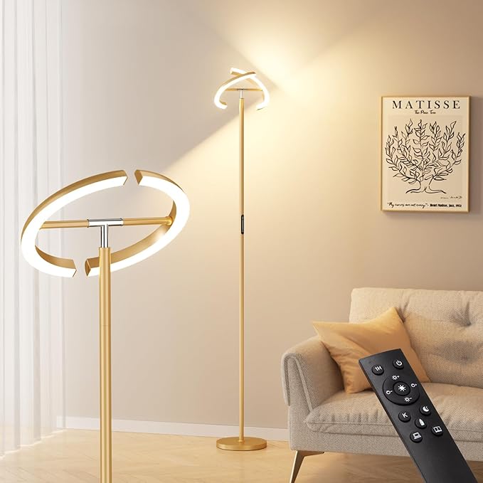 LED Floor Lamp - 70" Tall Modern Standing Lamp with 2 Rotatable Lights, Remote & Touch Control, 24W Bright Stepless Dimmable, Ideal for Living Room Bedroom Office(Gold)