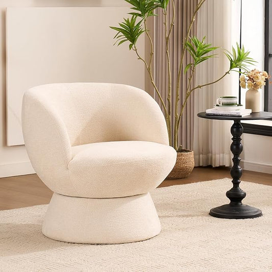 360° Swivel Boucle Bucket Chair, Accent Barrel Makeup Vanity Chair Modern Lounge Single Sofa with Padded Armrest for Dining Room, Living Room, Bedroom and Home Office. (Beige)