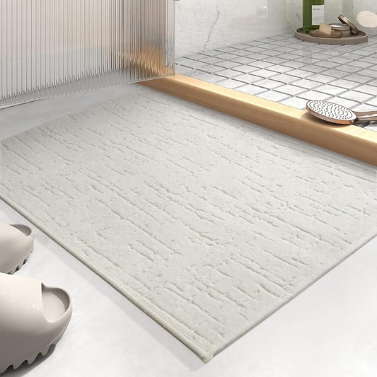 AMOAMI-Bath Mat-Absorbent Quick Dry Bathroom Floor Mats-Washable Rubber Backing Bath Mats for Bathroom Rugs Fit Under Door-Bath Rug for in Front of Sink Bathtub Shower Room, Cream 17''x24''