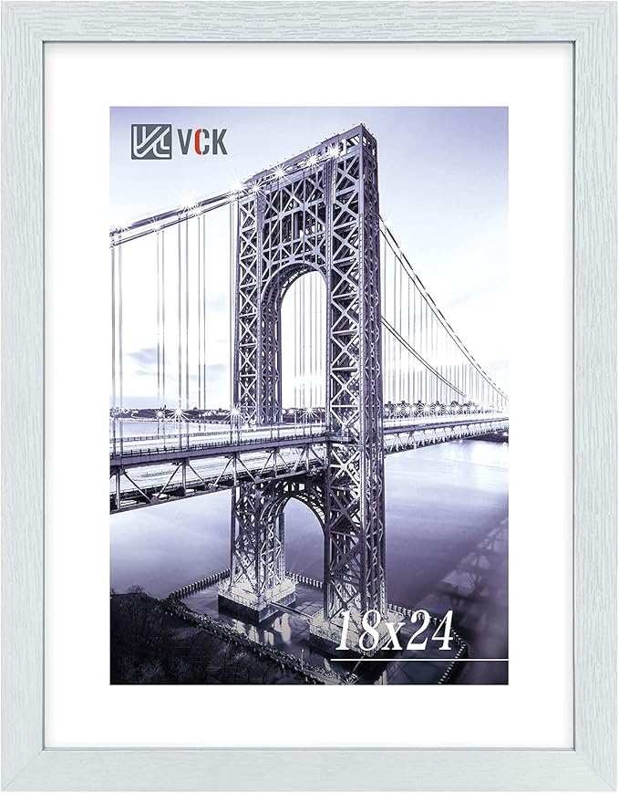 VCK 18x24 Poster Frame Set of 1 - White, Textured Exclusive Solid Wood Picture Frames with Polished Plexiglass
