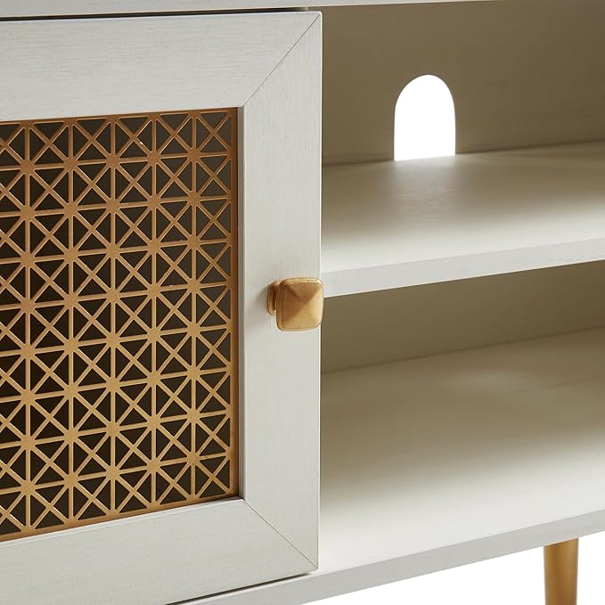 Modern TV Stand for Living Room, Media Console, Entertainment Center with Storage Cabinets for TVs up to 65", Off White