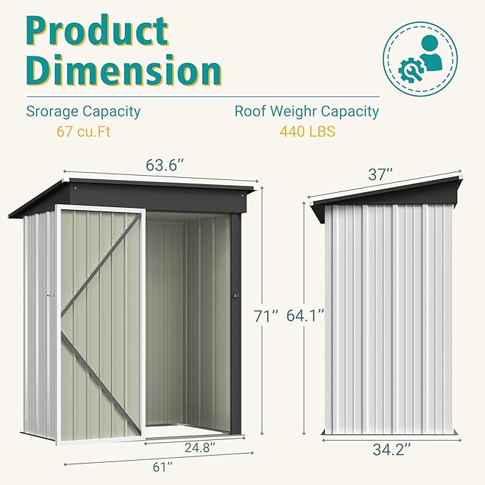 GUNJI 5 x 3 FT Shed Outdoor Storage Shed Metal Garden Shed with Lockable Door Outside Waterproof Tool Shed for Backyard, Patio, Lawn (White)