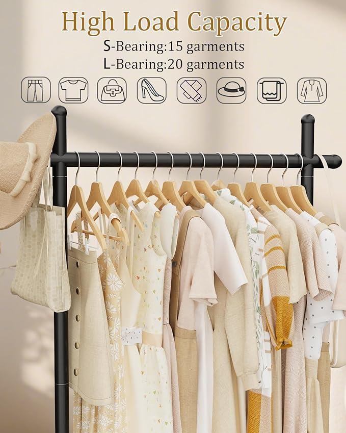 Coat Rack Freestanding with Natural Rock Base, Metal Coat Hanger Stand, Industrial Garment Rack, Clothes Tree for Bedroom Living Room Office To Hang Clothes, Hats, 68.9in, Black, Large