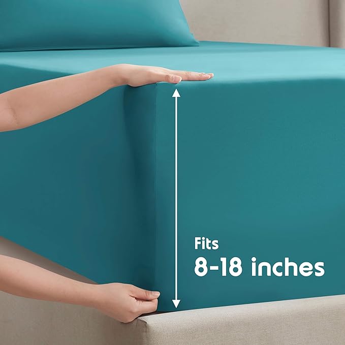 Nestl Split King Sheet Set - 1800 Ultra-Soft Microfiber Bed Sheets - Double Brushed - Deep Pockets - Easy Fit - 5 Piece Set - Bed Sheets & Pillowcases (Split King Size, Teal)