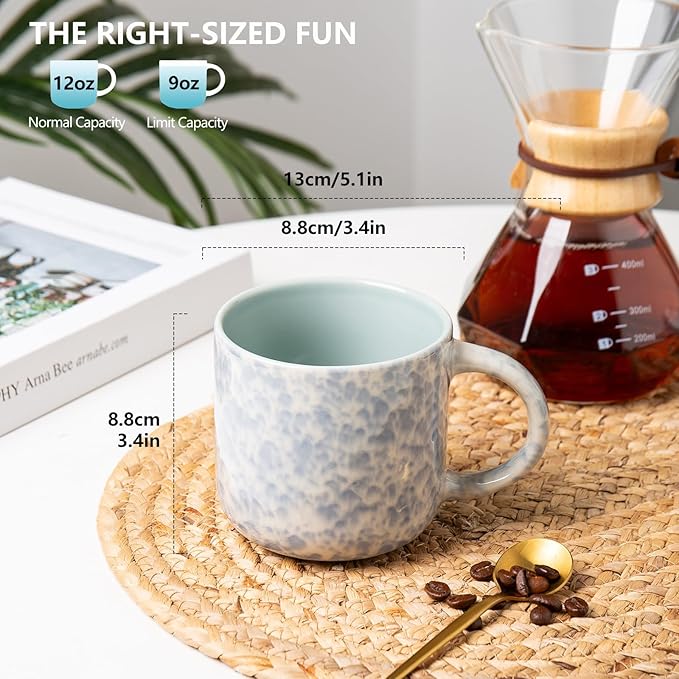 MONITO 12 OZ Coffee Mugs Set of 4, Ceramic Coffee Mugs,Modern Coffee Mugs Set with handle for Tea/Latte/Cappuccino/Milk/Cocoa. (BLUE, 4 Count（Pack of 1)