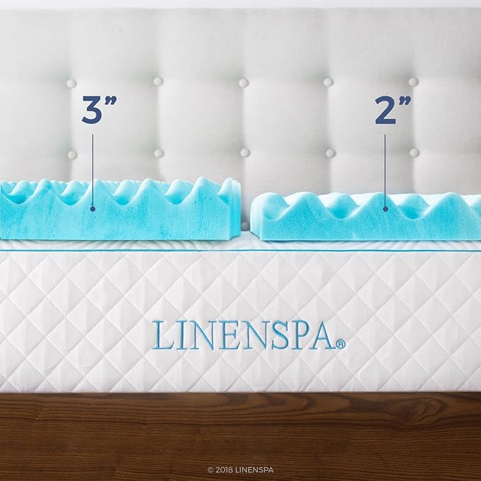 Linenspa 3 Inch Convoluted Gel Swirl Memory Foam Mattress Topper - Promotes Airflow - Relieves Pressure Points - Full