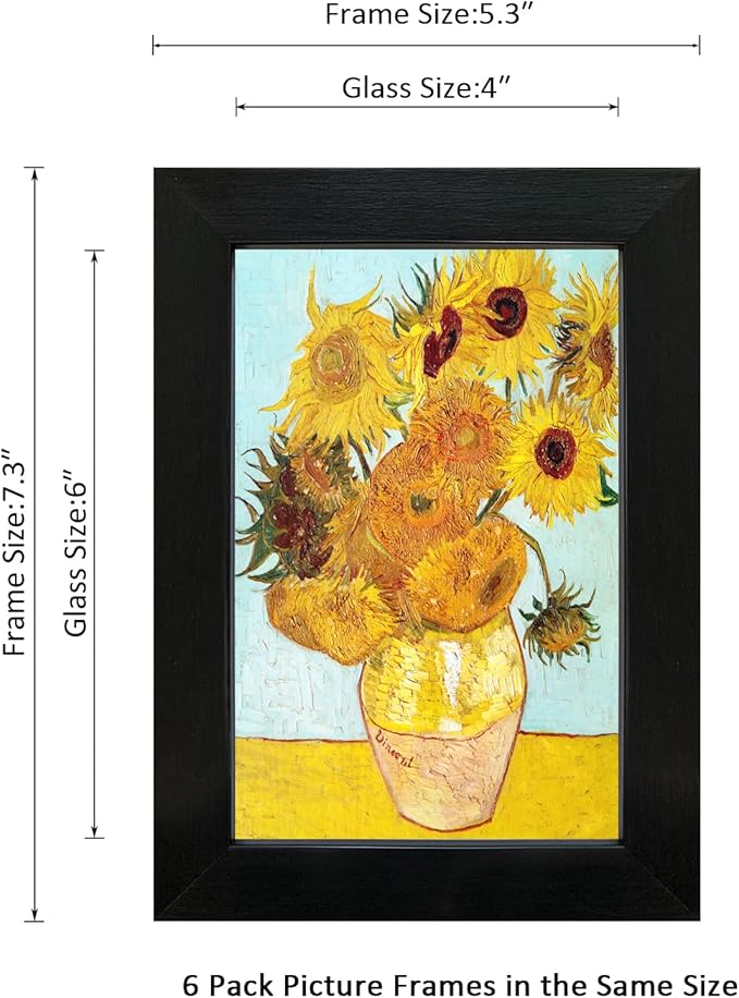 4x6 Picture Frame Set of 6 with Real Glass for Pictures 4x6 Without Mat, Wall Gallery or Tabletop display Photo Frames in Black