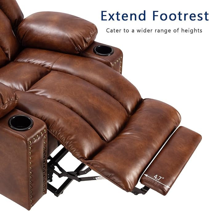 Large Power Lift Chair Recliner for Elderly with Heated and Massage, Overstuffed Adjustable Lift Chair, 3 Position, Breathable Leather, USB-A&USB-C, Cup Holder (Tall Man-7523, Brown)
