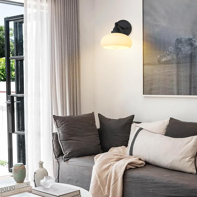 Vintage Industrial Sconce Wall Lighting with Milk White Glass Shade, Bathroom Vanity Wall Mounted Lamp Fixture for Living Room Bedroom Stairwells