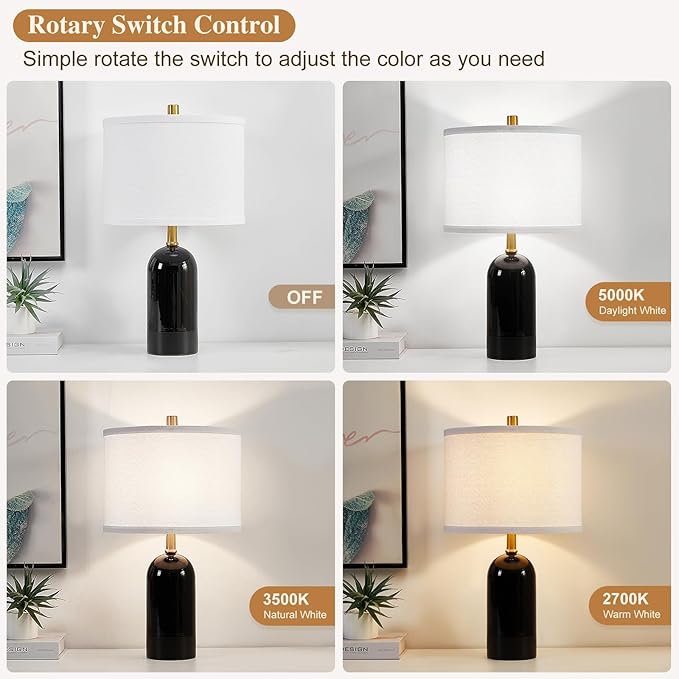 GyroVu Modern Ceramic Table lamp Set of 2, 3 Color Temperature Bedside lamp 21.5" Tall Nightstand Lamp End Table Lamps for Living Room Bedroom (Bulbs Included)