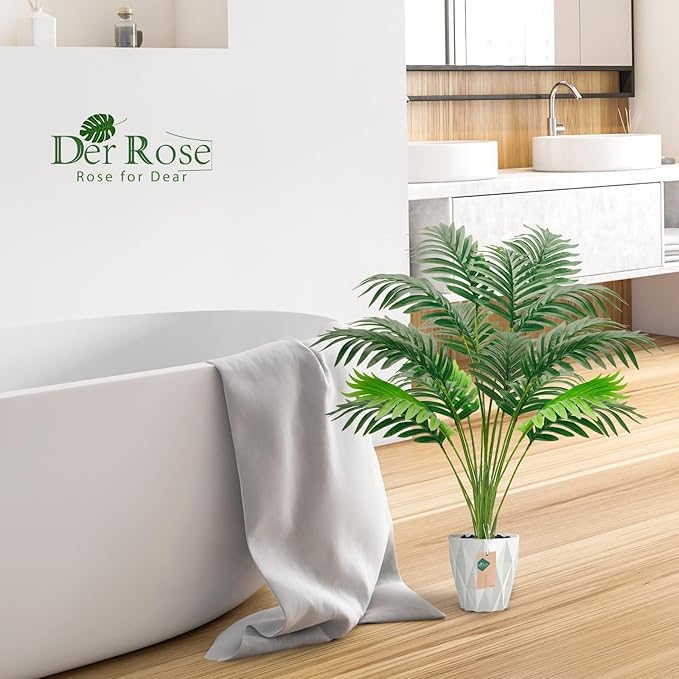 Der Rose 28'' Fake Plants Large Artificial Palm Tree Faux Plants Indoor for Living Room Porch Balcony Garden Decor Outdoor (White Pot)