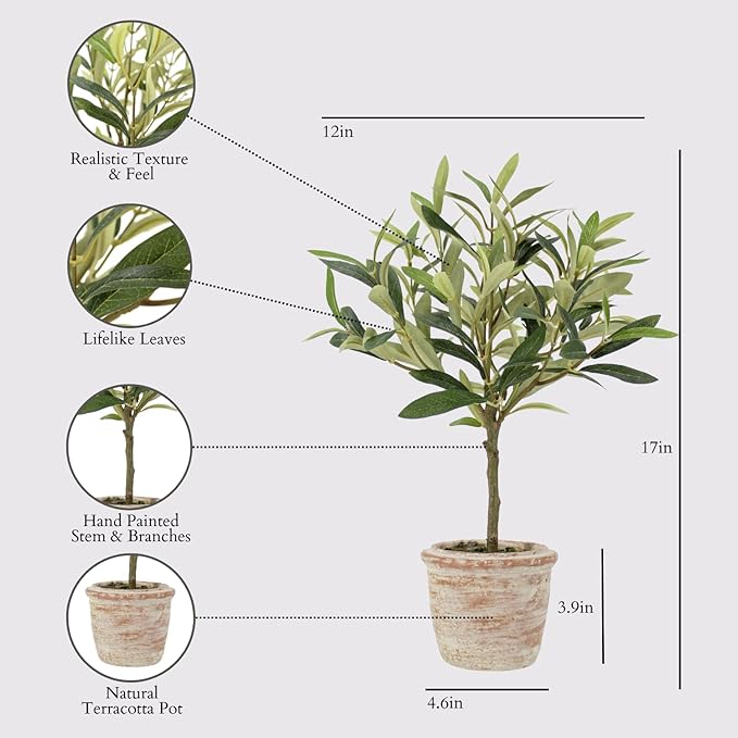 CG Hunter Faux Rosemary Plant & Olive Topiary, Set-of-2 Premium Artificial Indoor Plants, Enhances Interior Design, Lifelike-Leaves Create Realistic Natural Appearance, Grey Planter Pot Included