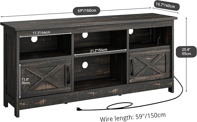 YITAHOME TV Stand for 65 Inch TVs, Entertainment Center with Storage Cabinets, Power Outlet & LED Light, Media Console Living Room Furniture, Dark Rustic Oak