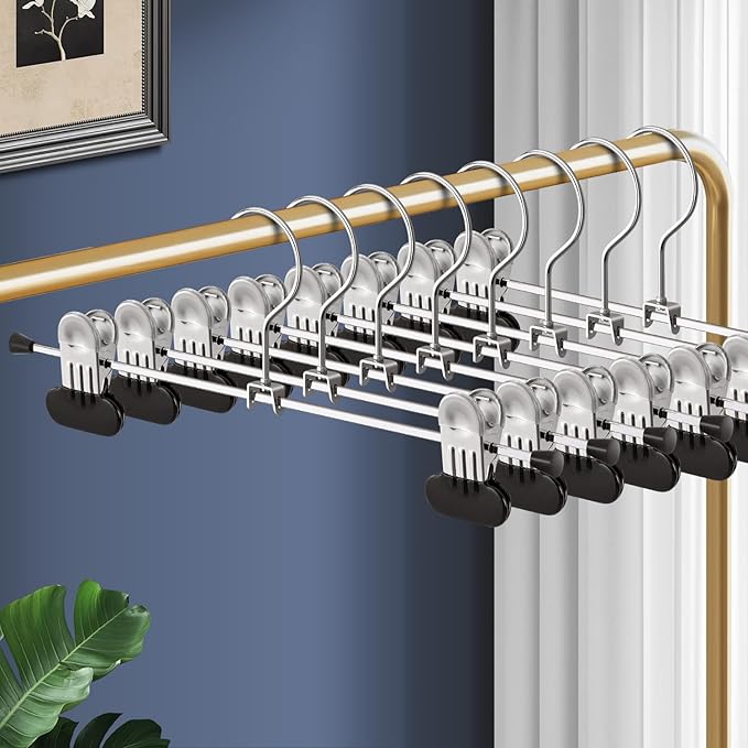 14Inch Pants Hangers with Wide Clips 30 Pack Adjustable Skirt Hangers for Women Non-Slip Clothes Hanger for Pants Heavy Duty Space Saving Trousers Hanger for Jeans,Shorts Black