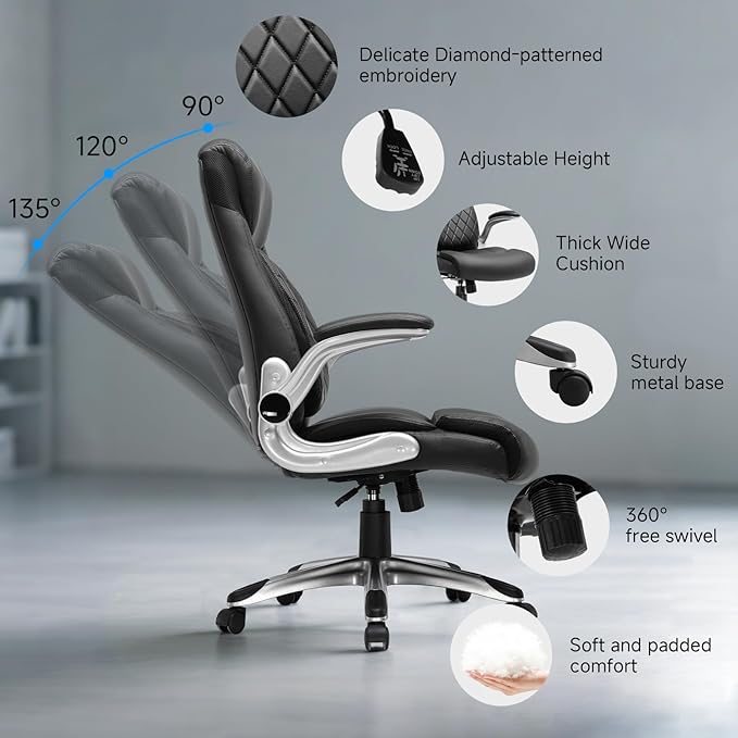 GTRACING Big and Tall High Back Office Chair 400LBS Wide Leather Executive Chair Height Adjustable Lumbar Support & Armrests, Comfy Desk Gaming Chairs Computer Swivel Chair, Black