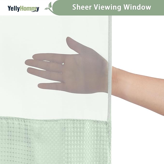 YellyHommy No Hook Shower Curtain with Snap in Liner Set Less Time Waffle Shower Curtain for Bathroom 75" L x 72" W Mint Green