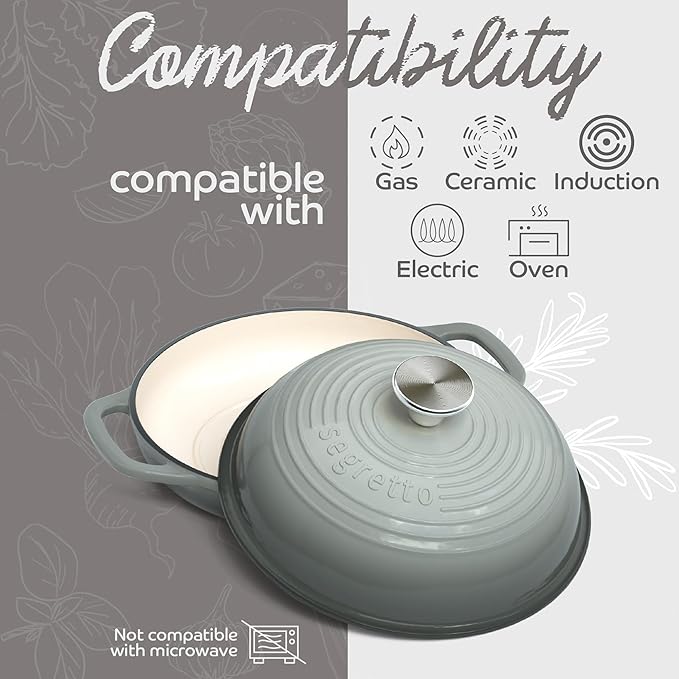 Enameled Cast Iron Bread Pan with Lid, 11” Grigio Scuro (Gray) Bread Oven Cast Iron Sourdough Baking Pan, Dutch Oven for Bread - Segretto Cookware