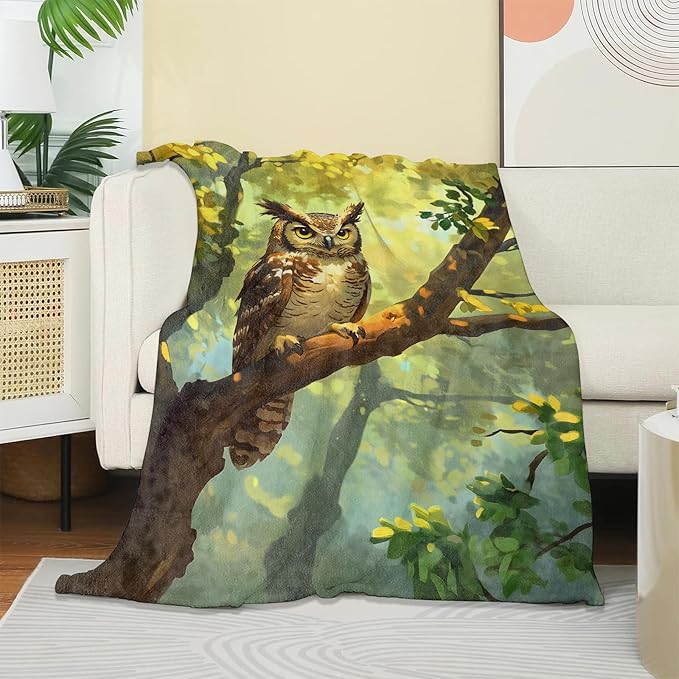 Cartoon Owl Blanket, Soft Cozy Warm Throw Blanket Gifts for Adults Kids Women, Lightweight Comfy Fuzzy Flannel Blankets for Couch, Travel, Car, Home Decor 60×50 Inch