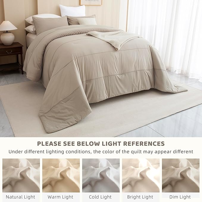 Sanracie Oversized King Comforter Set 120 * 120, Cotton Linen Feel Textured Comforter Set Pinch Pleat Neutral Oversized King Bedding Set 3pcs Aesthetic Solid Comforter Soft Lightweight
