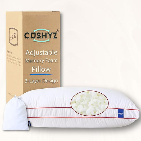 Adjustable Premium Memory Foam Pillow, King Size 34x18 inches, 400 TC Organic Cotton Cover with Down Alternative Plush Padding, Designed for Stomach, Back, & Side Sleepers