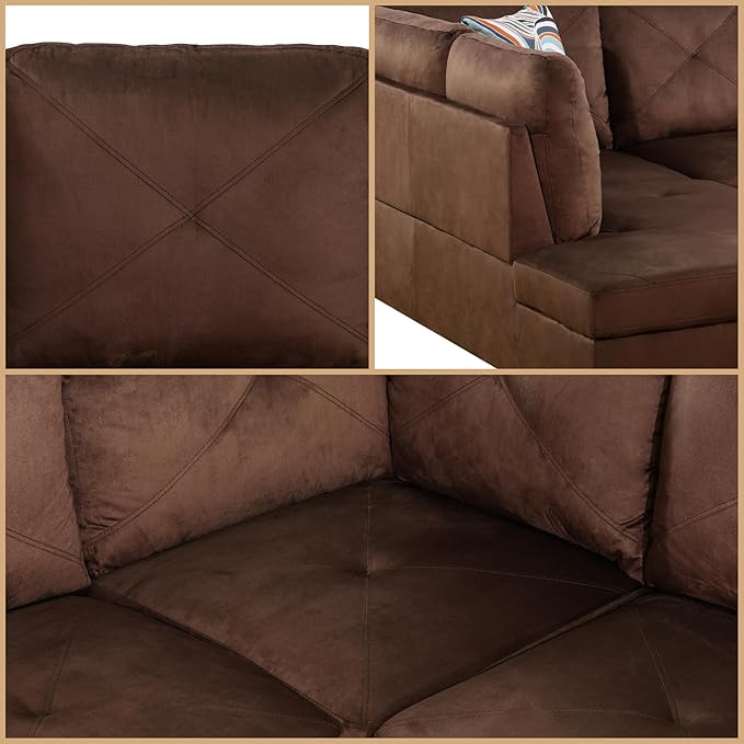 L Shaped Couch, Modular Sectional Sofa with Chaise, Modern Modular Sofas Furniture Sofa Couches for Living Room/Apartment/Office/Bedroom, Brown