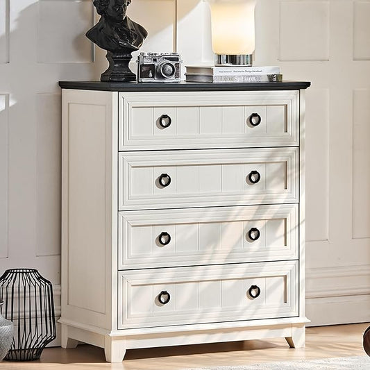 Farmhouse 4 Drawer Dresser for Bedroom, 35" Tall Small Dressers & Chest of Drawers, Rustic Wood Dresser with Metal Handle, Storage Organizer Closet for Living Room, Hallway, Entryway