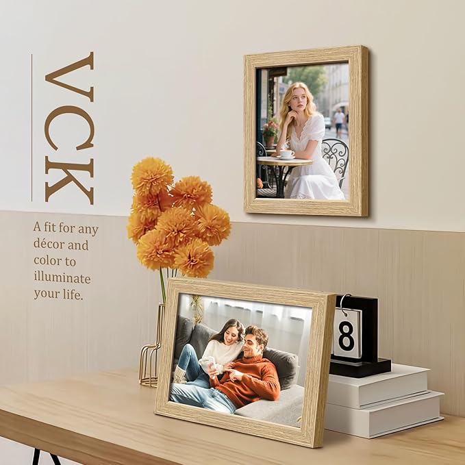 VCK 8.5x11 Beige Oak Picture Frames 3 Pack, High-End Wood Wide Border Poster Frame,Tabletop & Wall Hanging, Multi-Directional Display Family Photos, Office Prints, Studio/Gallery/Home Artwork