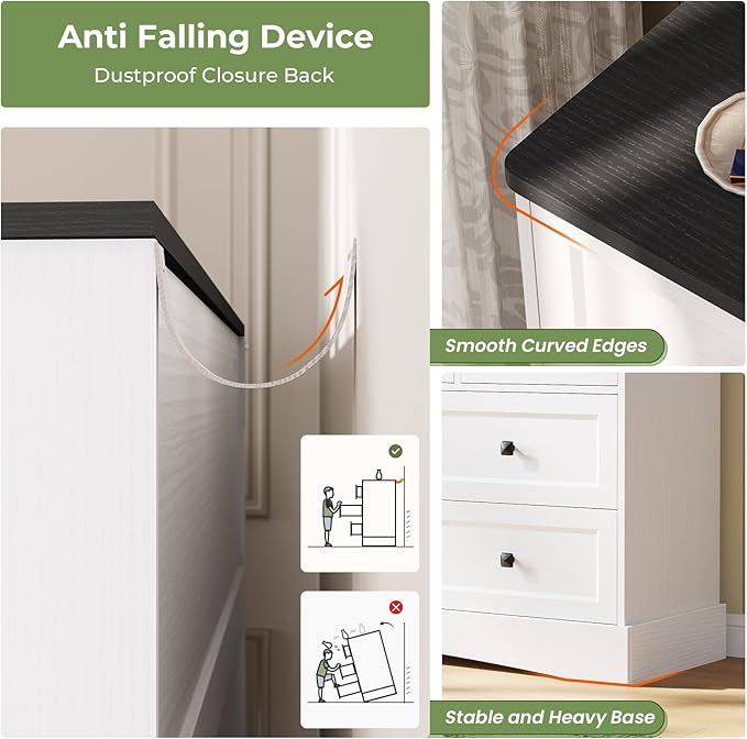 Hasuit Dresser for Bedroom with 10 Drawers, 55.2" Long Dressers with Charging Station, Farmhouse Chest of Drawers, Large Wooden Storage Tower Organizer, Dresser for Bedroom Closet, White and Black