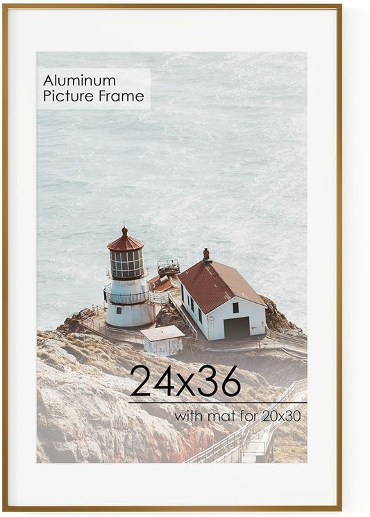 24x36 Metal Picture Frame For Wall With Mat For 20x30, 24''x36'' Aluminum Photo Frames With Tempered Glass For Home Decor, Minimalist Modern Poster Frame Horizontal And Vertical Formats, Bronze