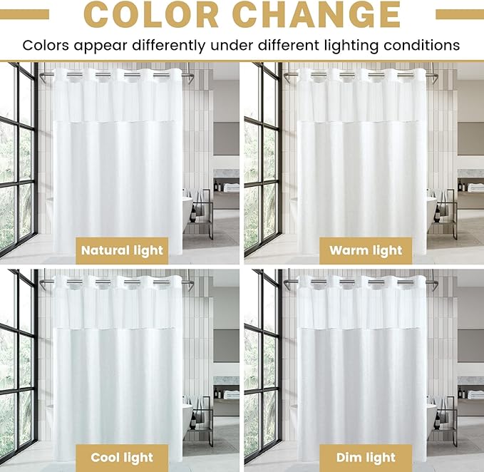 Stall No Hook Shower Curtain with Snap in Liner, Polyester Textured Shower Curtain with Liner Set, Waterproof Washable Hotel Style Shower Curtains for Bathroom, 36Wx74H, White