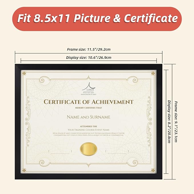 Rempry 8.5 x 11 Picture Frame Set of 14, Certificate Frames 8.5 by 11, Black Photo Frame for Diploma Document, Tabletop and Wall Display