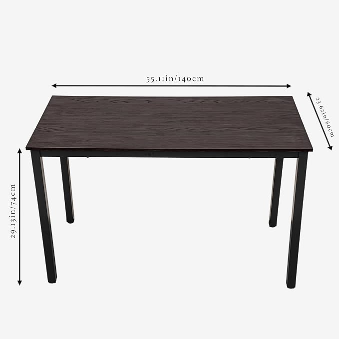 55 inch Large Computer Desk Wood, Modern Simple Style Desk for Home Office, Bedroom, Study Student Writing Desk, Small Spaces, Black Metal Frame, Dark Walnut Top