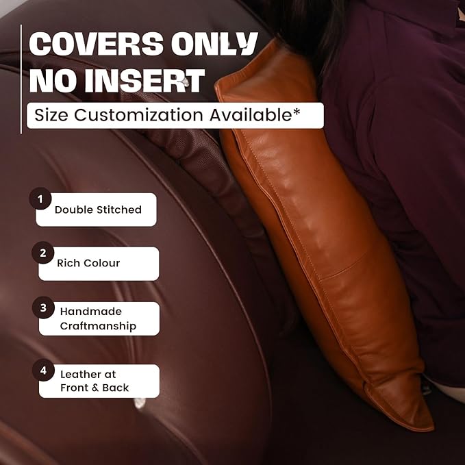 D DOLLY LAMB Lambskin Leather Pillow Cover - Sofa Cushion Case - Decorative Throw Covers for Living Room & Bedroom, 18x18 Inches - Camel Antique Box