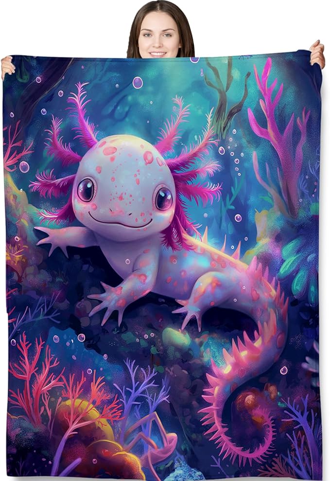Cute Axolotl Blanket Gifts for Adults and Kids Axolotls Throw Blankets for Bed Room Couch Soft Lightweight Warm Cozy Throws Decor 60x80in