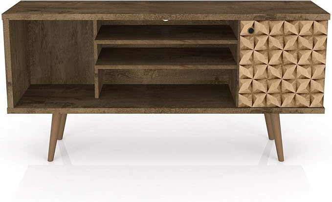 Manhattan Comfort Liberty Mid Century Modern TV Stand for Televisions up to 50 Inches, Bedroom and Living Room Entertainment Center with Storage, Shelves, and Cabinet, 53" Wide, Brown/3d Print