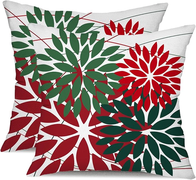 DFXSZ Outdoor Pillow Covers 16x16 Inch Set of 2 Red Green Flower Decorative Waterproof Summer Outdoor Pillow Covers for Patio Funiture Garden Couch 168P16