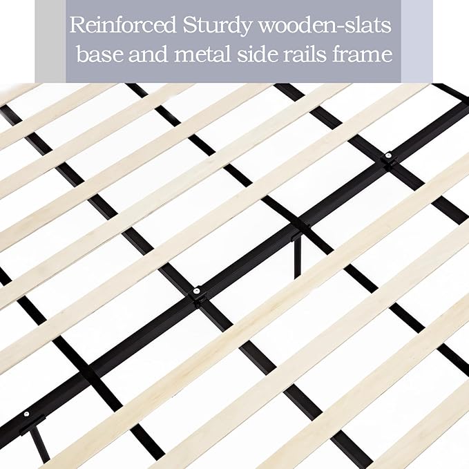 GDFStudio Tall Headboard Upholstered Bed,Queen Size Platform Bed Frame with Headboard Wingback,54" High No Box Spring Needed Easy Assembly Elegant Simplicity Textured Ivory Canvas