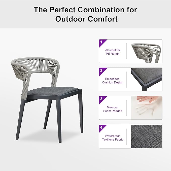 PURPLE LEAF 7 Pieces Outdoor Dining Set Patio Table and Chairs Set Aluminum Wicker Rattan Patio Furniture Set for Lawn Garden Porch Beige Marble Color Outdoor Set