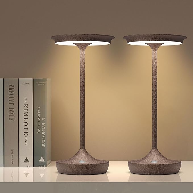 2 Pack Cordless Rechargeable Table Lamps, Portable 6000mAh Battery Desk Lamp Waterproof 3 Color Stepless Dimming LED Table Light with Memory Function for Outdoor/Dinning/Patio/Restaurant (Rust 2Pack)